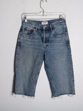 Agolde Carrie Bermuda Long Denim Shorts 24 Cutoff 100% Cotton Medium Wash Boho